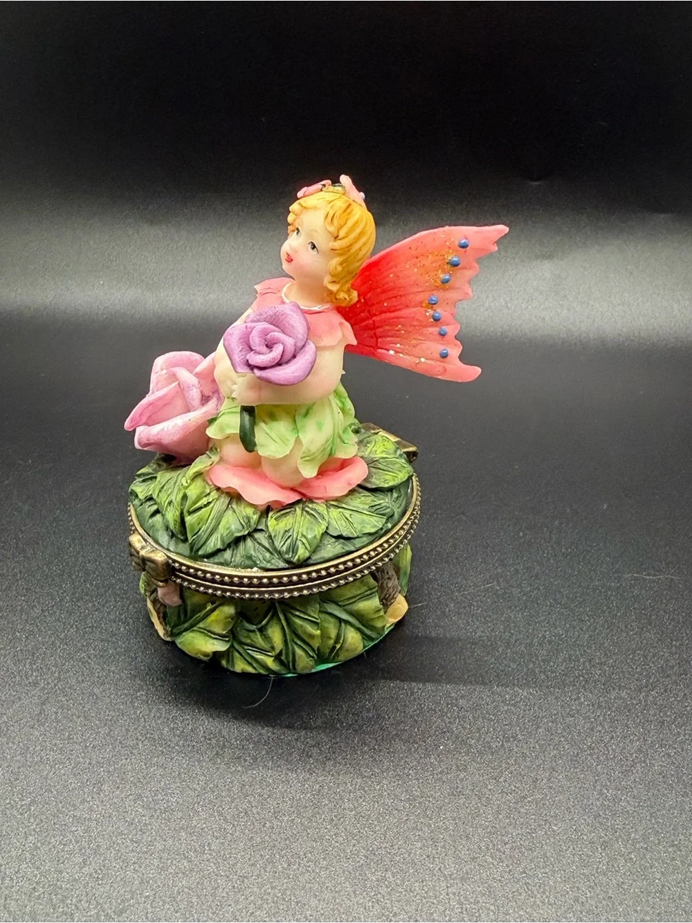 Butterfly Fairy Trinket Box With Purple Roses No Trinket